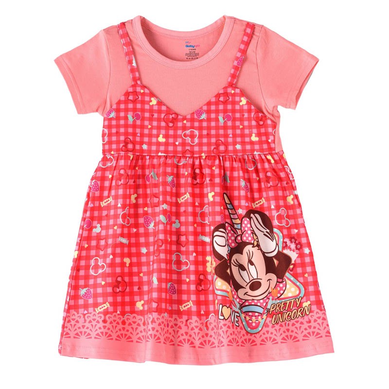 Kids Printed Spaghetti Strap dress with attached Tees for Girls--4