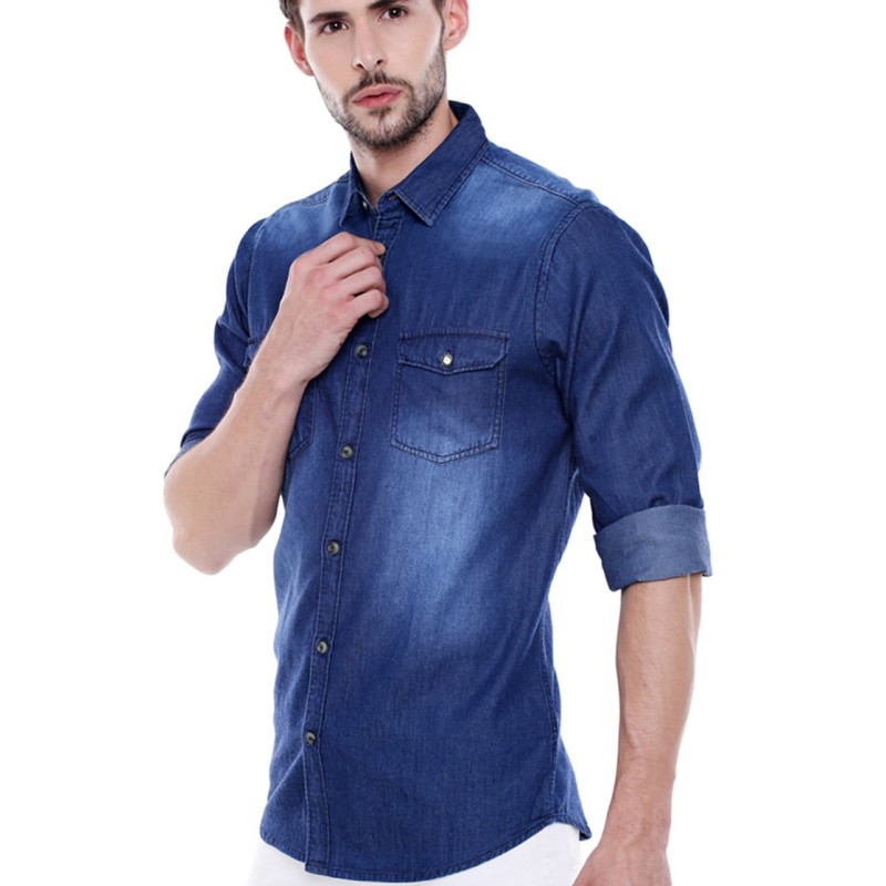 Men's Retro Two Pocket Long Sleeve Snap Shirt--1