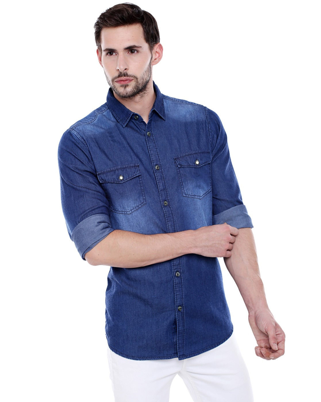 Men's Retro Two Pocket Long Sleeve Snap Shirt
