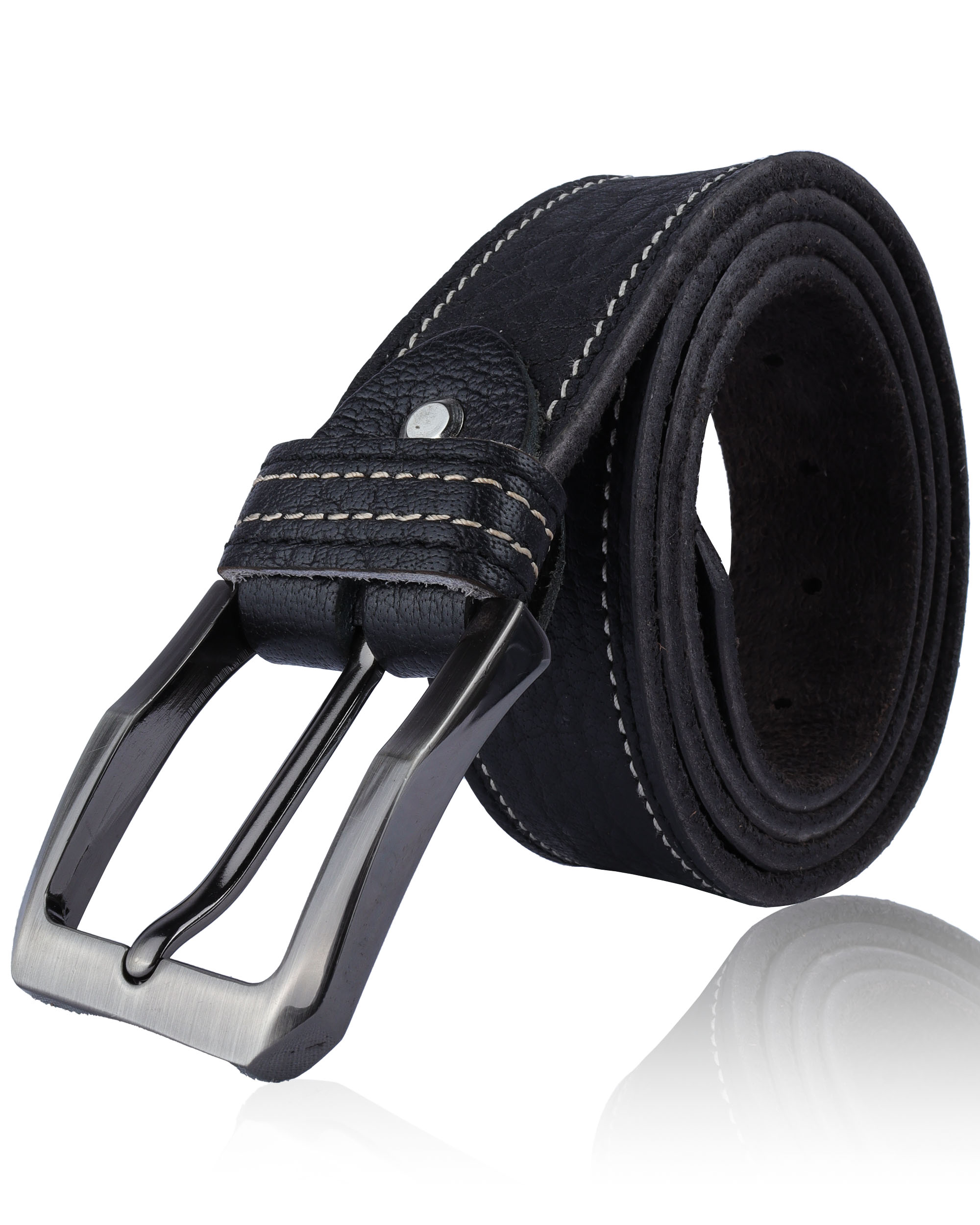 Leather Belt For Men With White sewing