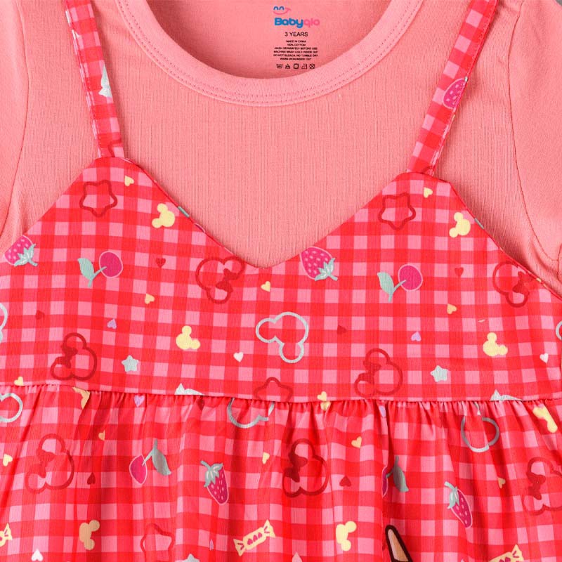 Kids Printed Spaghetti Strap dress with attached Tees for Girls--1