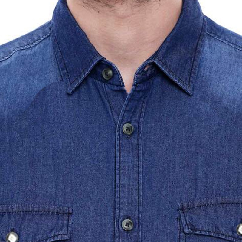Men's Retro Two Pocket Long Sleeve Snap Shirt--2