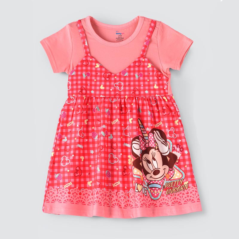 Kids Printed Spaghetti Strap dress with attached Tees for Girls--0
