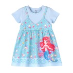 Mermaid Printed Spaghetti Strap dress with attached Tees for Girls