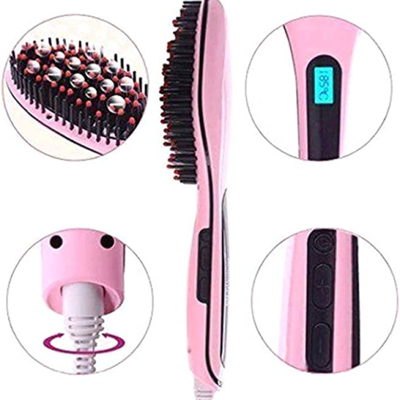 COOLBABY Hair Straightener Brush With LCD Display Pink--4