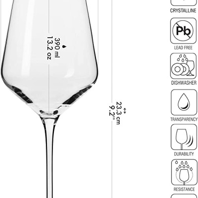Krosno Large White Wine Glasses Set of 6 | 390 ML | Wedding Gift Cocktail Set | Glasses Drinking Crystal Wine Glass