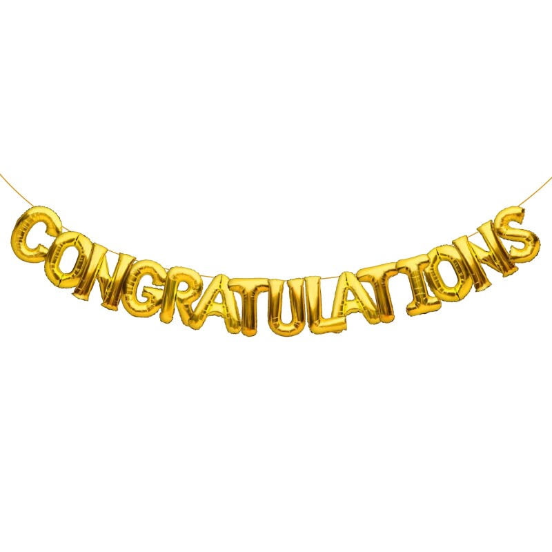 Congratulations Balloons Banner, 16 Inch Mylar Foil Letter Balloon Sign for Retirement New Job Engagement Anniversary Graduation Party Decorations Supplies (Gold)--0