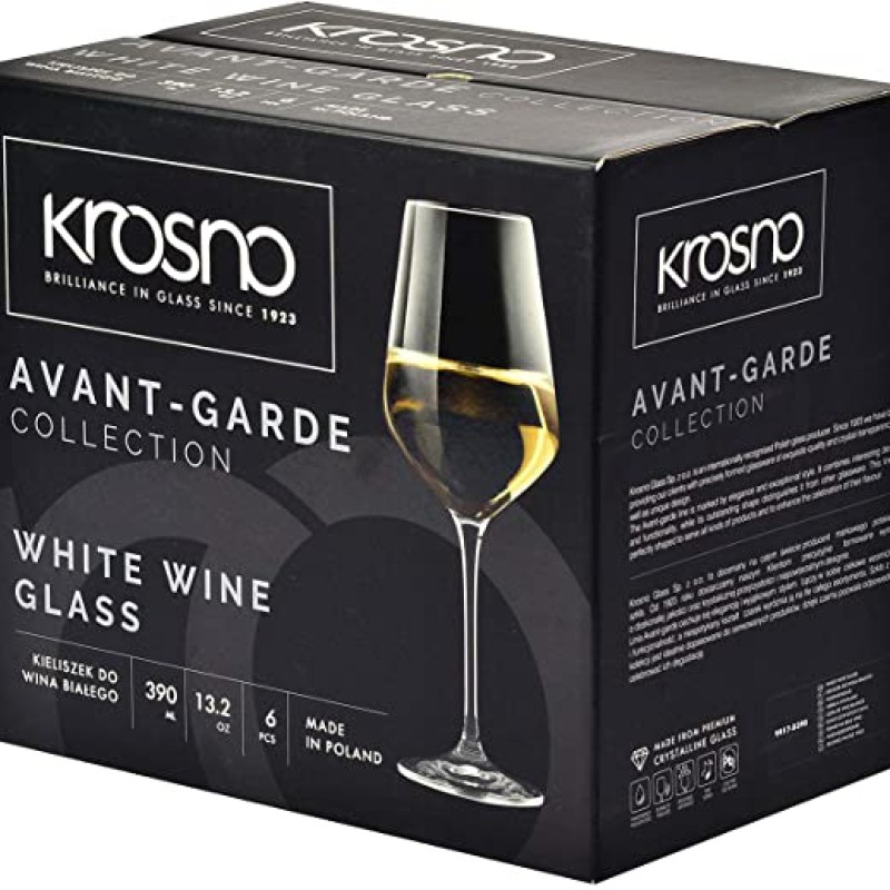 Krosno Large White Wine Glasses Set of 6 | 390 ML | Wedding Gift Cocktail Set | Glasses Drinking Crystal Wine Glass--5