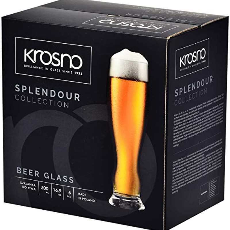 Krosno Wheat Pint Beer Gl | Set of 6 | 500 ML | Splendour Collection | Perfect for Home, Restaurants and Pubs--2