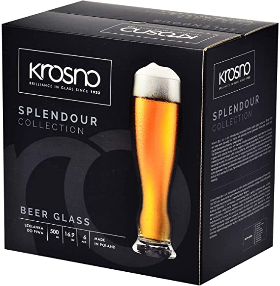Krosno Wheat Pint Beer Gl | Set of 6 | 500 ML | Splendour Collection | Perfect for Home, Restaurants and Pubs