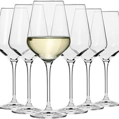 Krosno Large White Wine Glasses Set of 6 | 390 ML | Wedding Gift Cocktail Set | Glasses Drinking Crystal Wine Glass