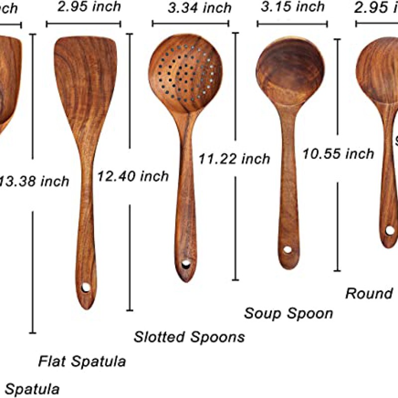 Wood Cooking Utensils, Wooden Spoons 5 pcs, Wooden Kitchen Utensil Set--3