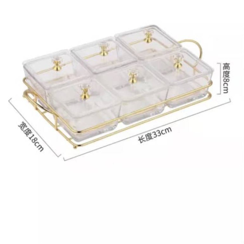 Golden Base Tray with six glass Bowls--3