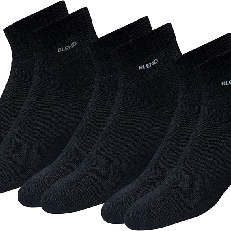 BLEND Men's Ankle Solid Cotton Cushion Comfort Quarter Socks, Pack of 3 (Free Size)--0