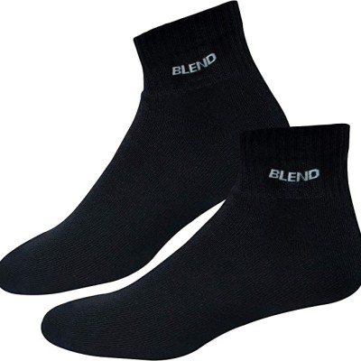 BLEND Men's Ankle Solid Cotton Cushion Comfort Quarter Socks, Pack of 3 (Free Size)