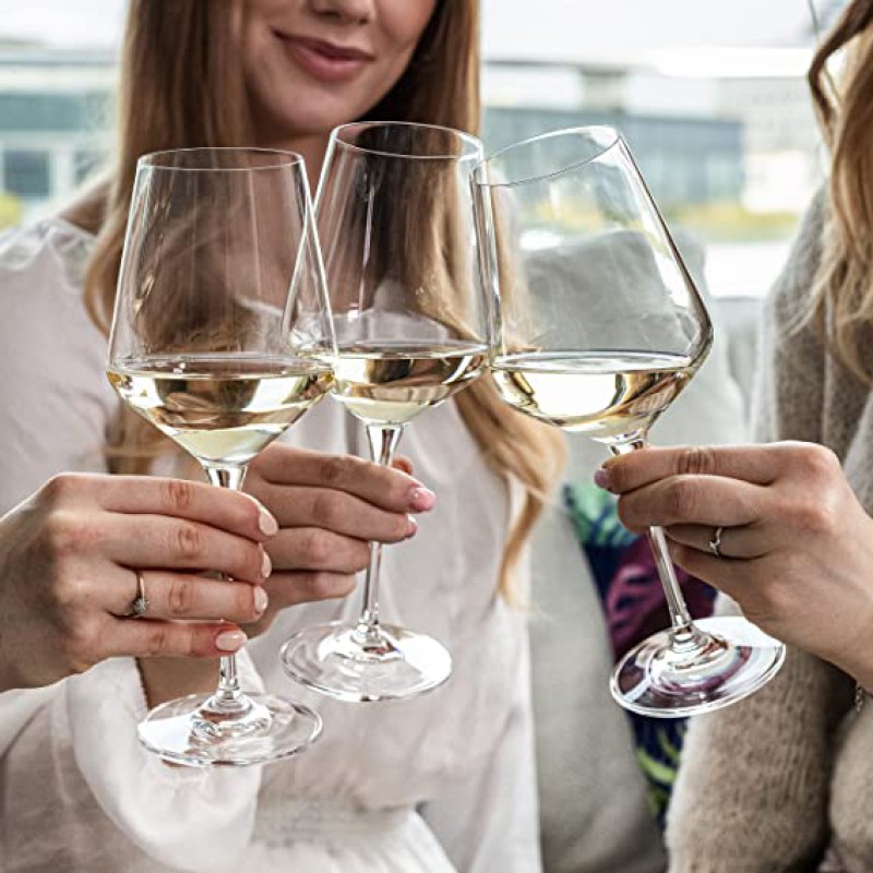 Krosno Large White Wine Glasses Set of 6 | 390 ML | Wedding Gift Cocktail Set | Glasses Drinking Crystal Wine Glass--2