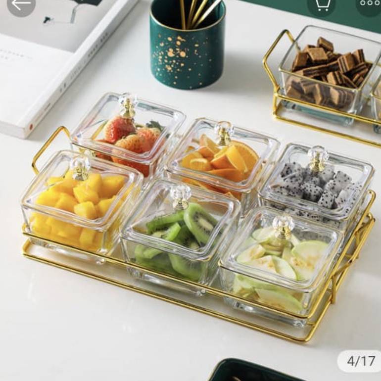 Golden Base Tray with six glass Bowls