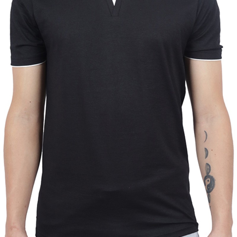 Men's Black Stylish T-Shirt with Stylish Neck--2