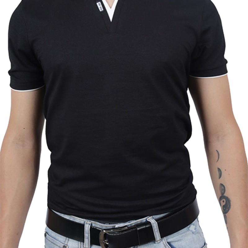 Men's Black Stylish T-Shirt with Stylish Neck--0