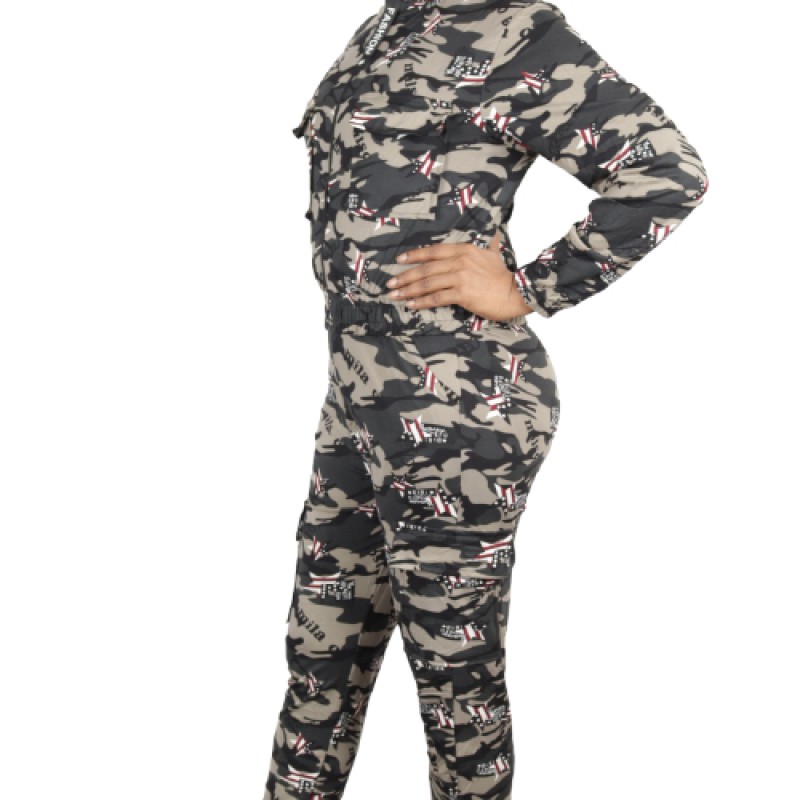 Minora Best  Ladies Army Camouflage Print 2 Piece Tracksuit Jogging Lounge Suit--0