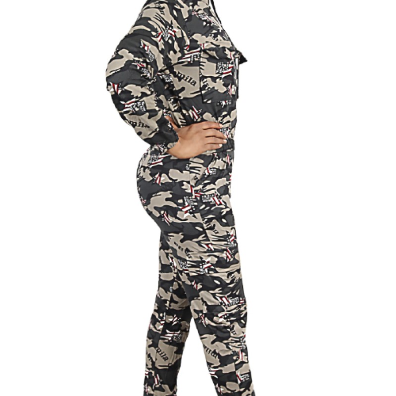 Minora Best  Ladies Army Camouflage Print 2 Piece Tracksuit Jogging Lounge Suit--1