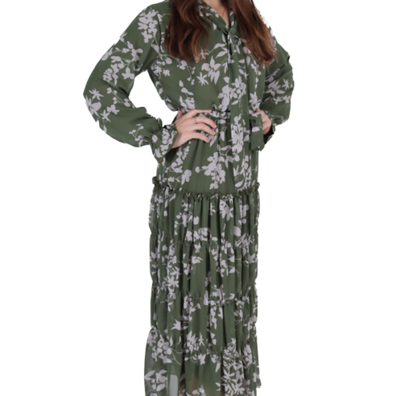 Women’s Long Sleeve Printed Maxi Dress--1