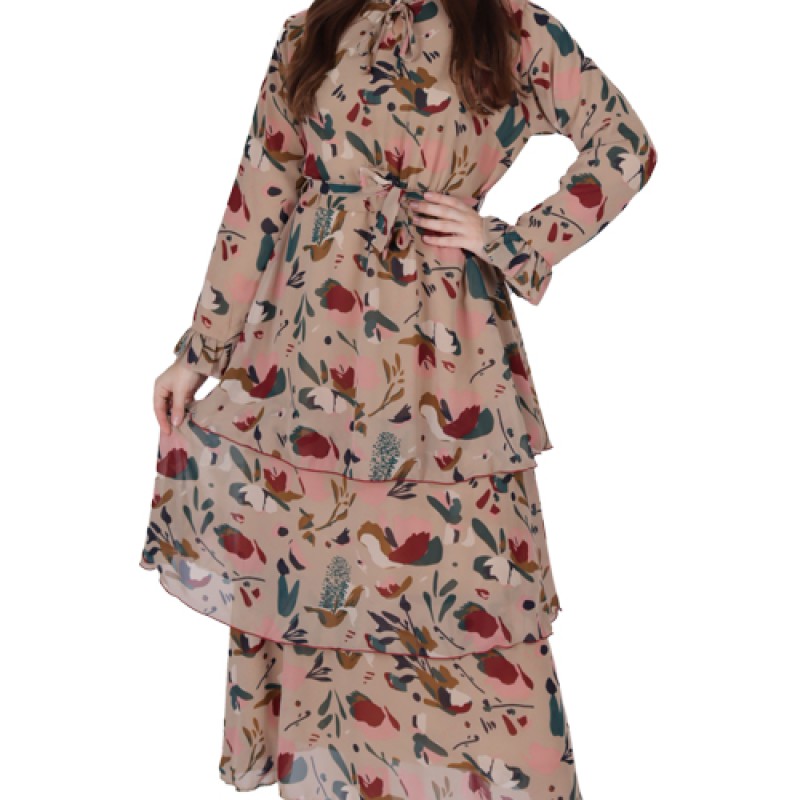 Women’s Fancy Full Sleeve Printed Maxi Dress--0