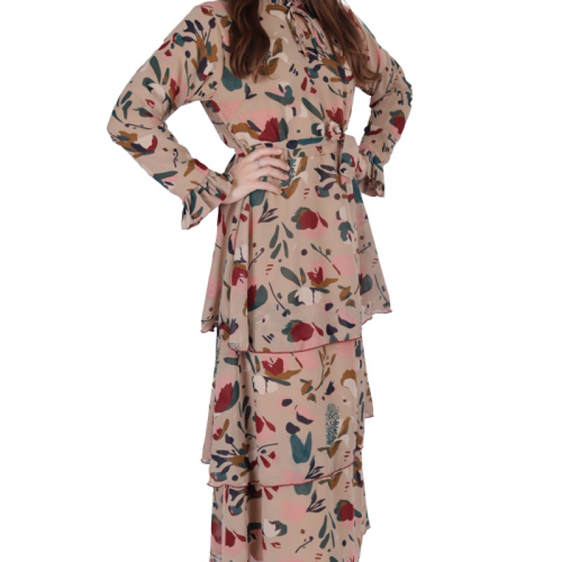 Women’s Fancy Full Sleeve Printed Maxi Dress--1
