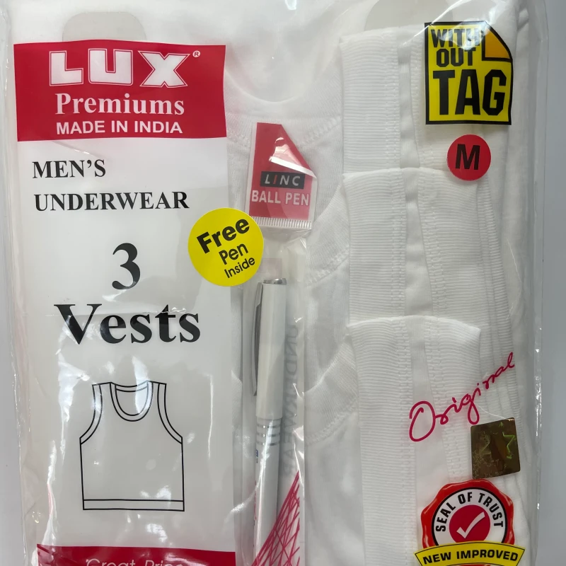 Lux Cozi (GenX) Men's Cotton Vest (Pack of 3) + 1 pen free--6