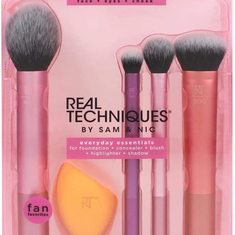 REAL TECHNIQUES Brush Set - Everyday Essentials, Enhanced Eye, Flawless Base--1