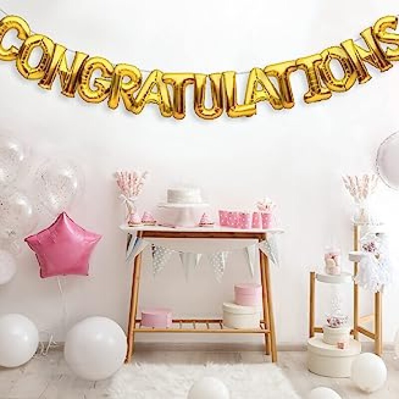 Congratulations Balloons Banner,Foil Letter Balloon Sign for Retirement New Job Engagement Anniversary Graduation Party Decorations Supplies (Gold)--2