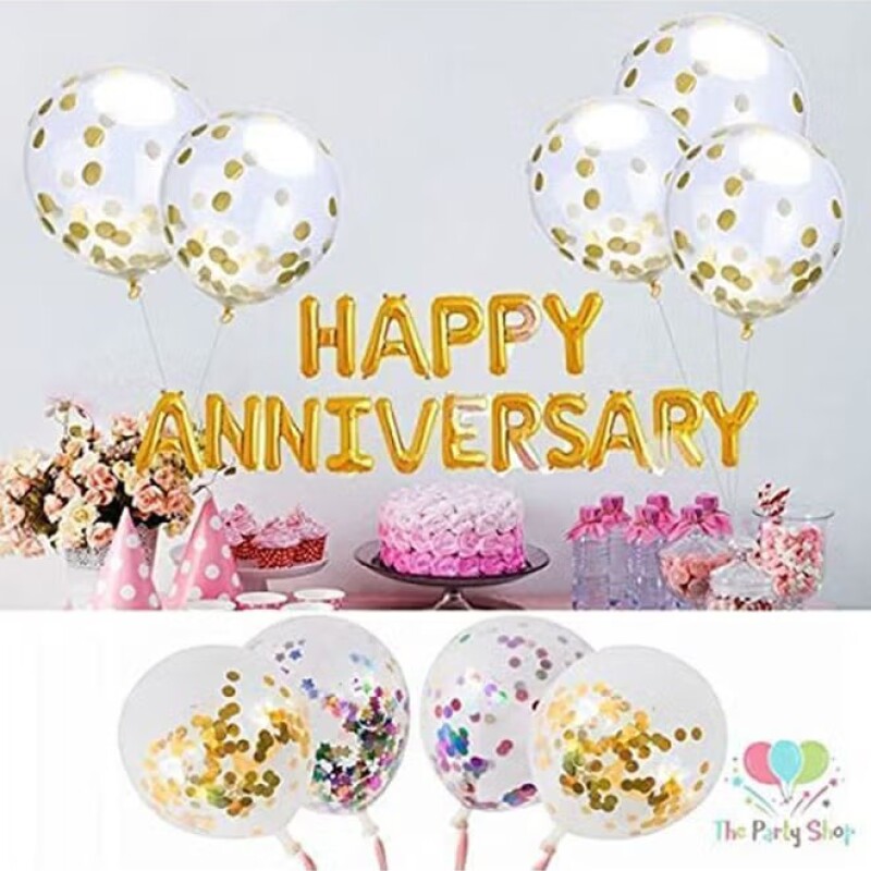 PARTY TIME - 1 Set Gold HAPPY ANNIVERSARY Balloon Sets, Anniversary--2