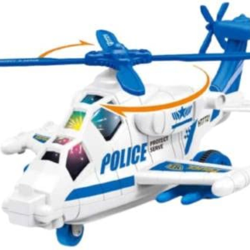 Police Helicopter With Lights Sounds Push&Go Rescue Durable Friction Toy For Kids Swat Chopper Pretend Play Cop Airplane--1