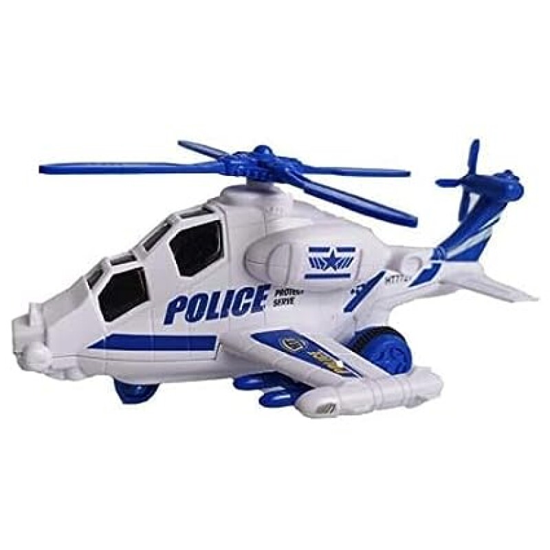 Police Helicopter With Lights Sounds Push&Go Rescue Durable Friction Toy For Kids Swat Chopper Pretend Play Cop Airplane--0