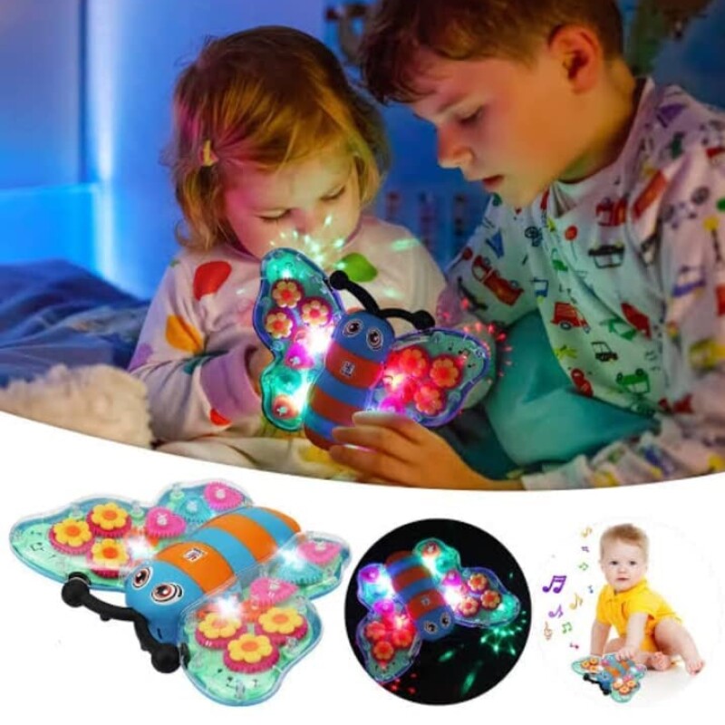 New electric transparent gear butterfly toys with colorful lights and music universal kids toys--1