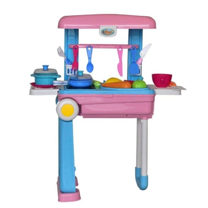 Kitchen Set Trolly with Light and Music Toy for Kids-Pink--1