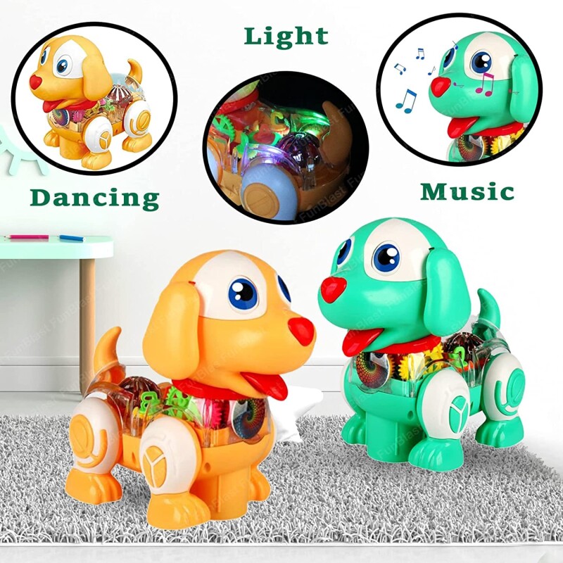 Dog Toys for Kids – Musical Transparent Gear Dog Toy, 360 Degree Rotating Puppy Toy with Flashing Light & Sound, Musical--4