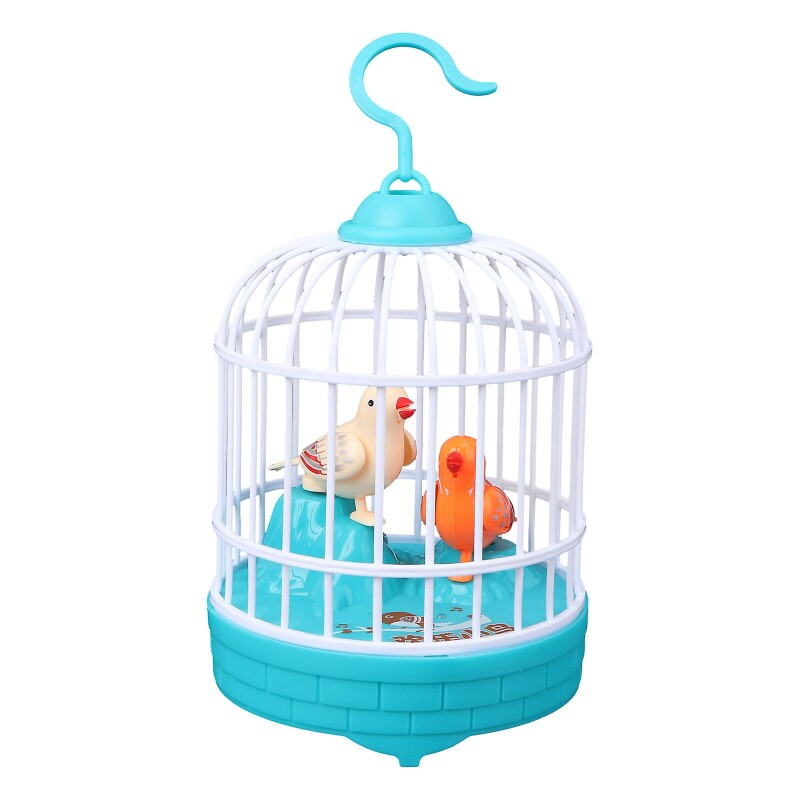 Parrot Toys Singing and Chirping Bird in Cage Realistic Sounds Movements Bird Figurines Blue Developmental Toys--0
