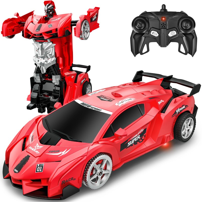 Remote Control Car, Toy for 3-8 Year Old Boys, 360° Rotating RC Deformation Robot Car Toy with LED Light, Transform Robo--0