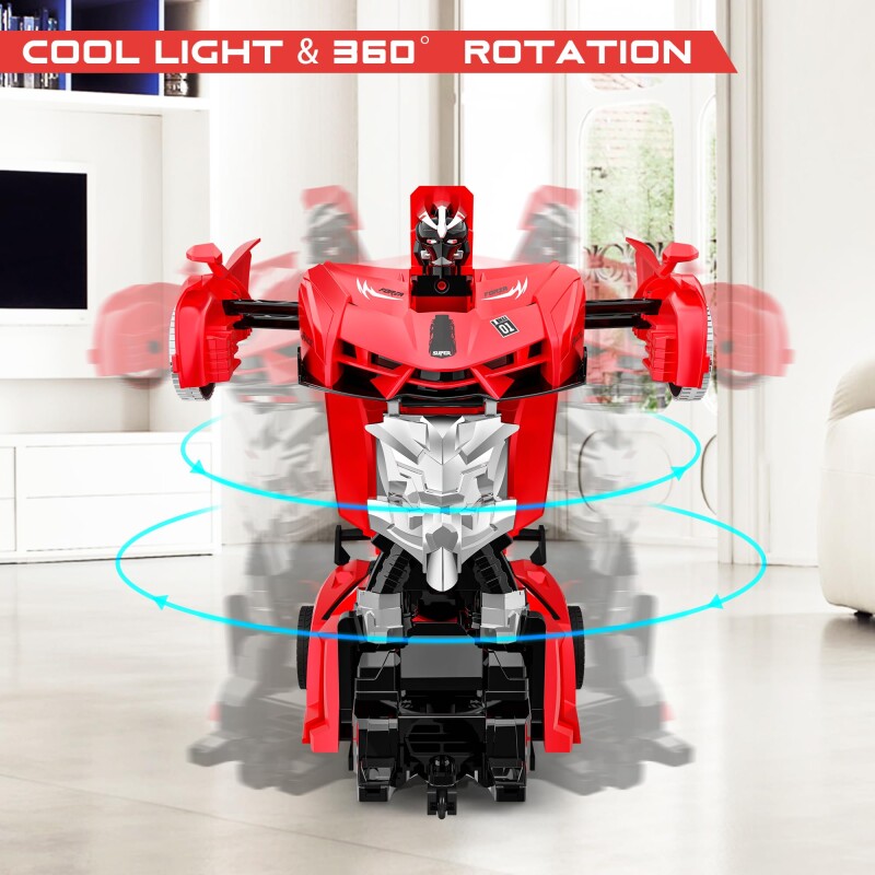 Remote Control Car, Toy for 3-8 Year Old Boys, 360° Rotating RC Deformation Robot Car Toy with LED Light, Transform Robo--1