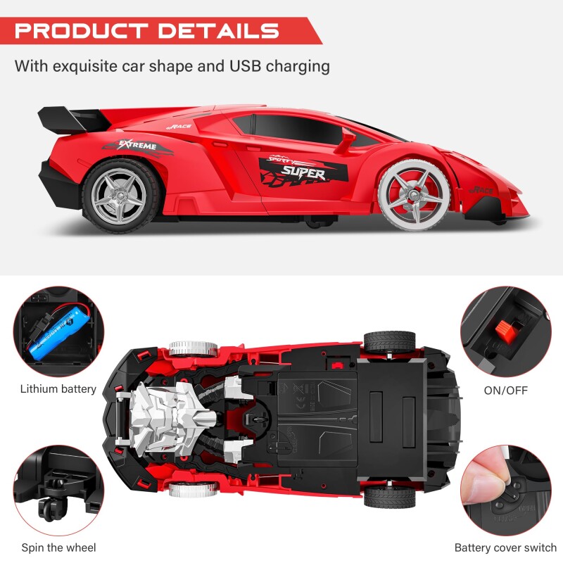 Remote Control Car, Toy for 3-8 Year Old Boys, 360° Rotating RC Deformation Robot Car Toy with LED Light, Transform Robo--2