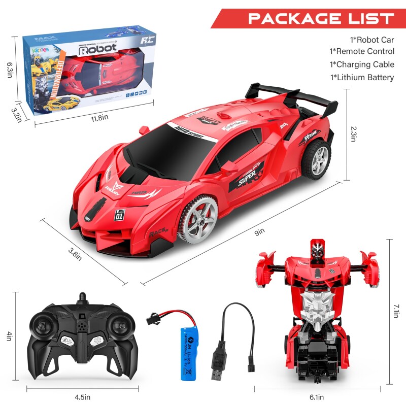 Remote Control Car, Toy for 3-8 Year Old Boys, 360° Rotating RC Deformation Robot Car Toy with LED Light, Transform Robo--3