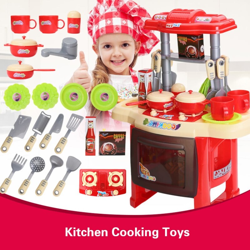 Kitchen Playset With Real Water, Light And Sound Effects,Pretend Play Toys For Kids, Electronic Kitchen Cooking Role Pl--0