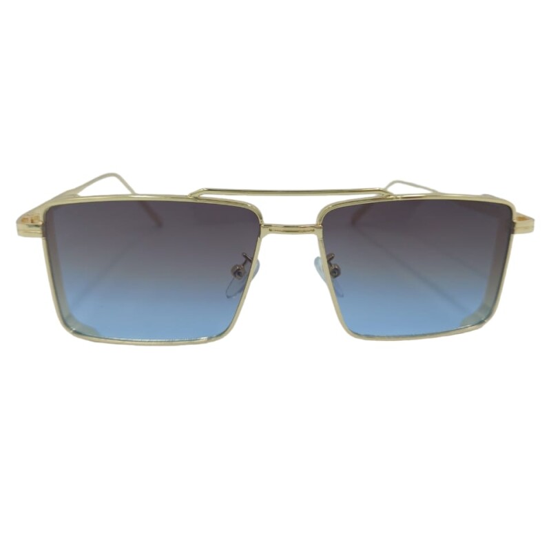Full Rim Golden - Blue Square Sunglasses Unisex--0
