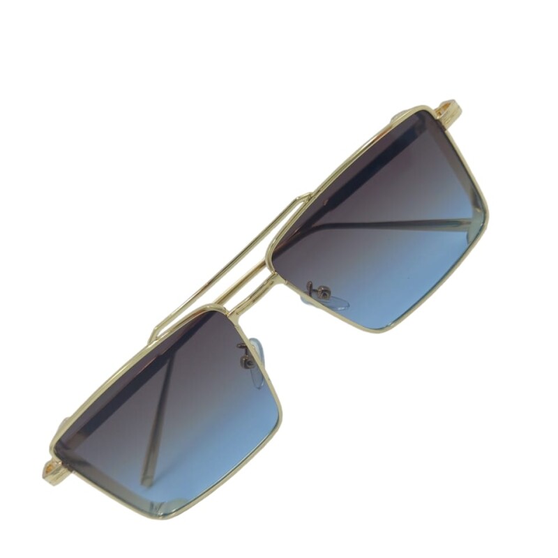 Full Rim Golden - Blue Square Sunglasses Unisex--2