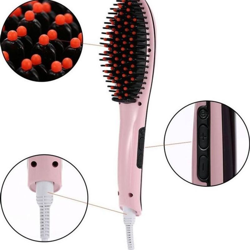 COOLBABY Hair Straightener Brush With LCD Display Pink--2