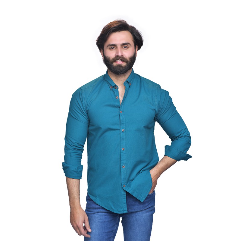 Men's Classical Stretch Solid Full Sleeve Button Down Shirt--1