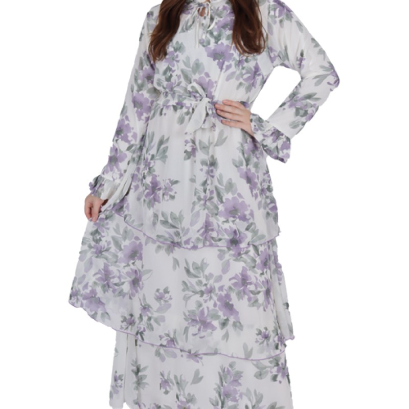 Women’s Maxi Dress Printed Long Sleeves--0