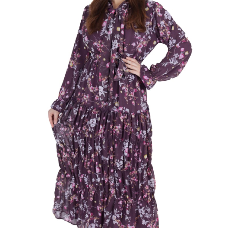 Women’s Maxi Dress Printed Long Sleeve--0
