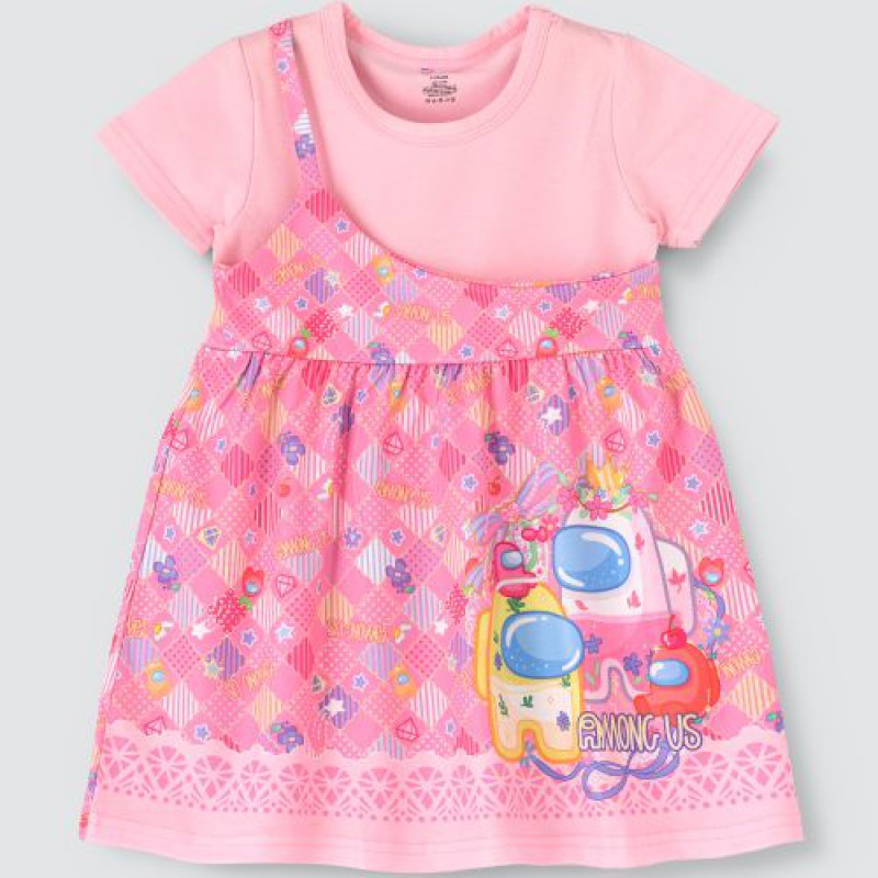 One shoulder Printed Spaghetti dress with attached t-shirt for Girls--0